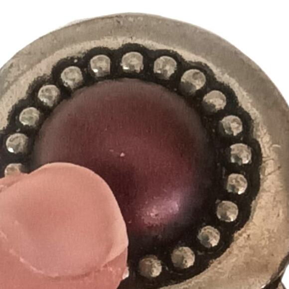 Vintage Seagull Pewter Purple Cabochon Style Clip-On Earrings Signed 1988 - Picture 4 of 6